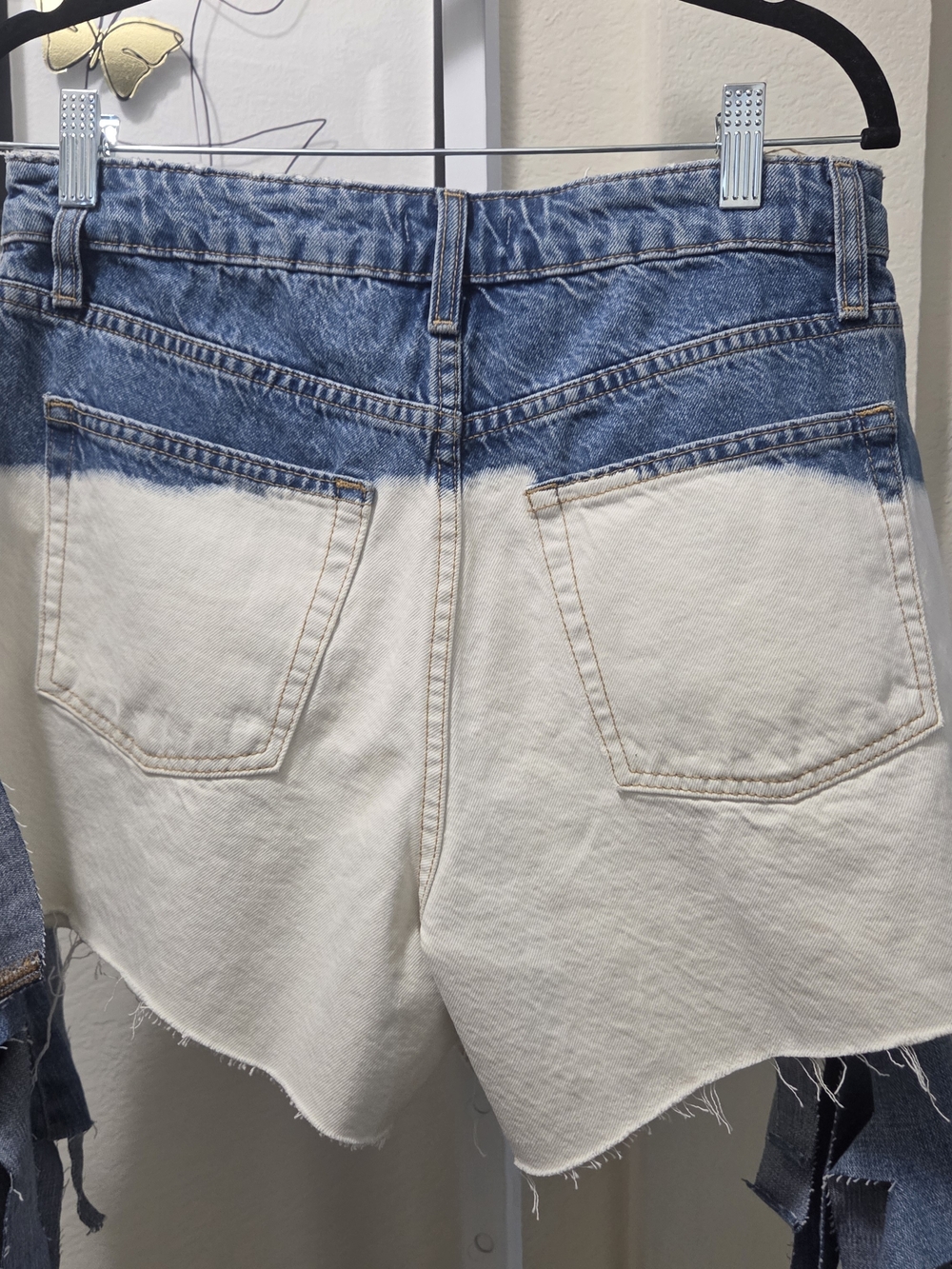 Denim Patchwork Fringe Shorts Blue/White - Picture 4 of 5